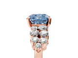 Rose gold Fancy Blue Cushion  Cluster Diamond Engagement Ring with Pavé Band and Four-Prong Setting_67