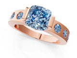Rose gold Fancy Blue Cushion Cut Brilliant Channel-Set Diamond Ring with Bezel Prong Setting_1