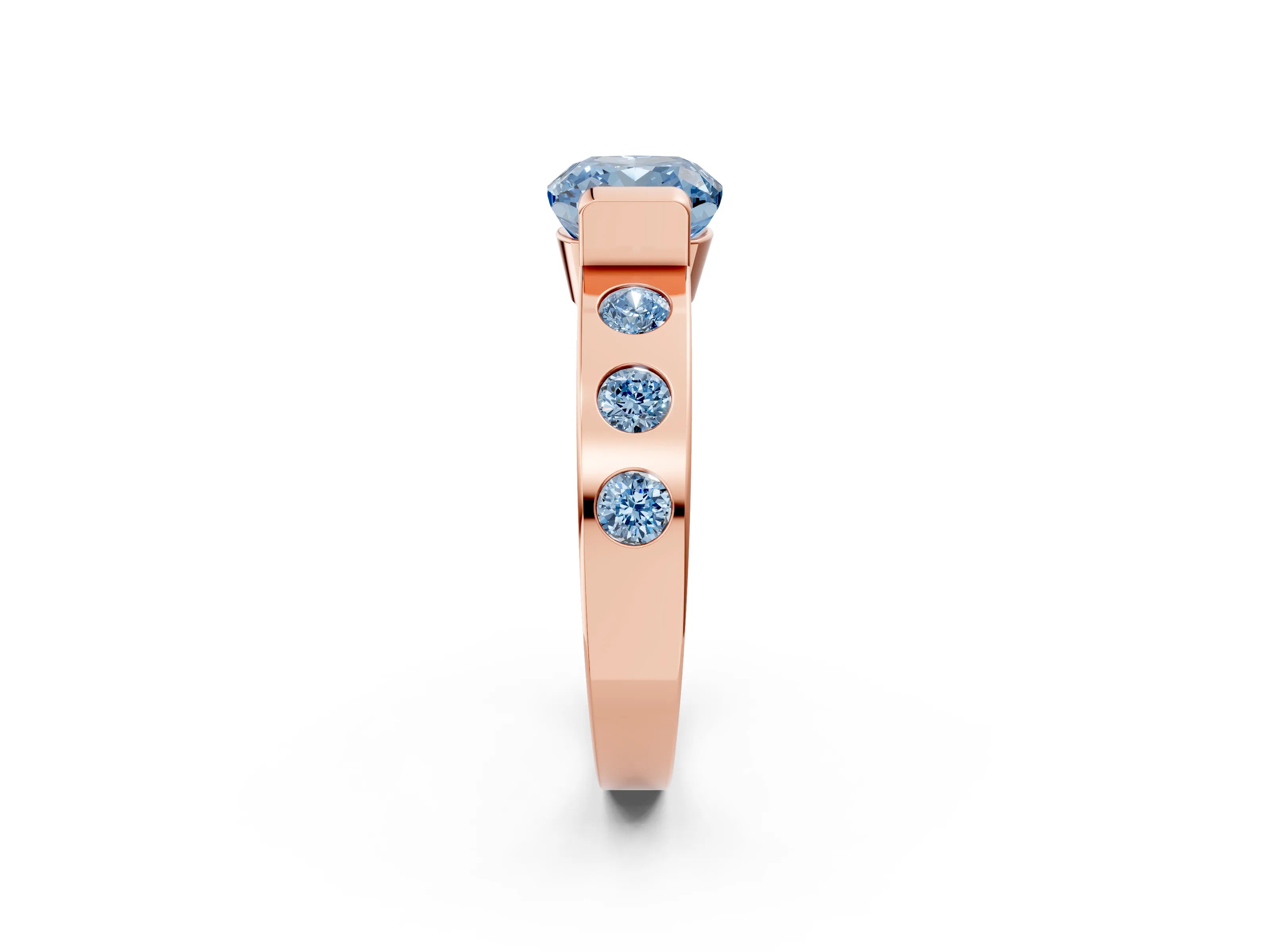 Rose gold Fancy Blue Cushion Cut Brilliant Channel-Set Diamond Ring with Bezel Prong Setting_2