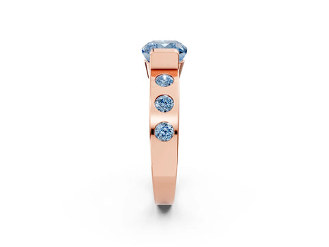 Rose gold Fancy Blue Cushion Cut Brilliant Channel-Set Diamond Ring with Bezel Prong Setting_2