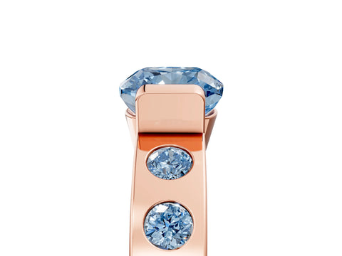Rose gold Fancy Blue Cushion Cut Brilliant Channel-Set Diamond Ring with Bezel Prong Setting_5