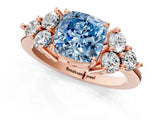 Rose gold Fancy Blue Cushion Cut Brilliant Diamond Cluster Accent Solitaire Ring with Prong Setting_1