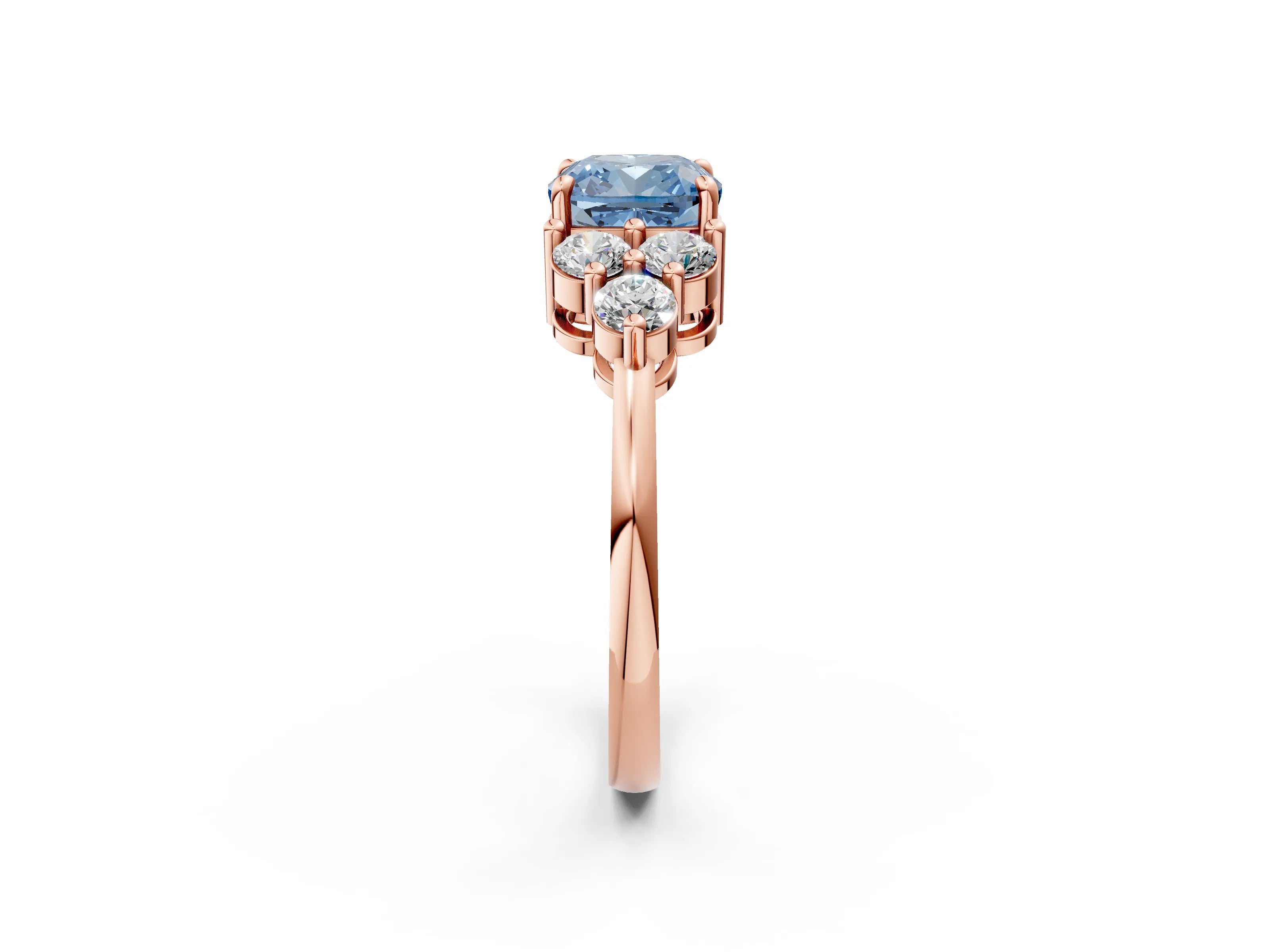 Rose gold Fancy Blue Cushion Cut Brilliant Diamond Cluster Accent Solitaire Ring with Prong Setting_2