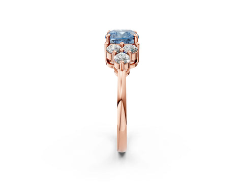 Rose gold Fancy Blue Cushion Cut Brilliant Diamond Cluster Accent Solitaire Ring with Prong Setting_2