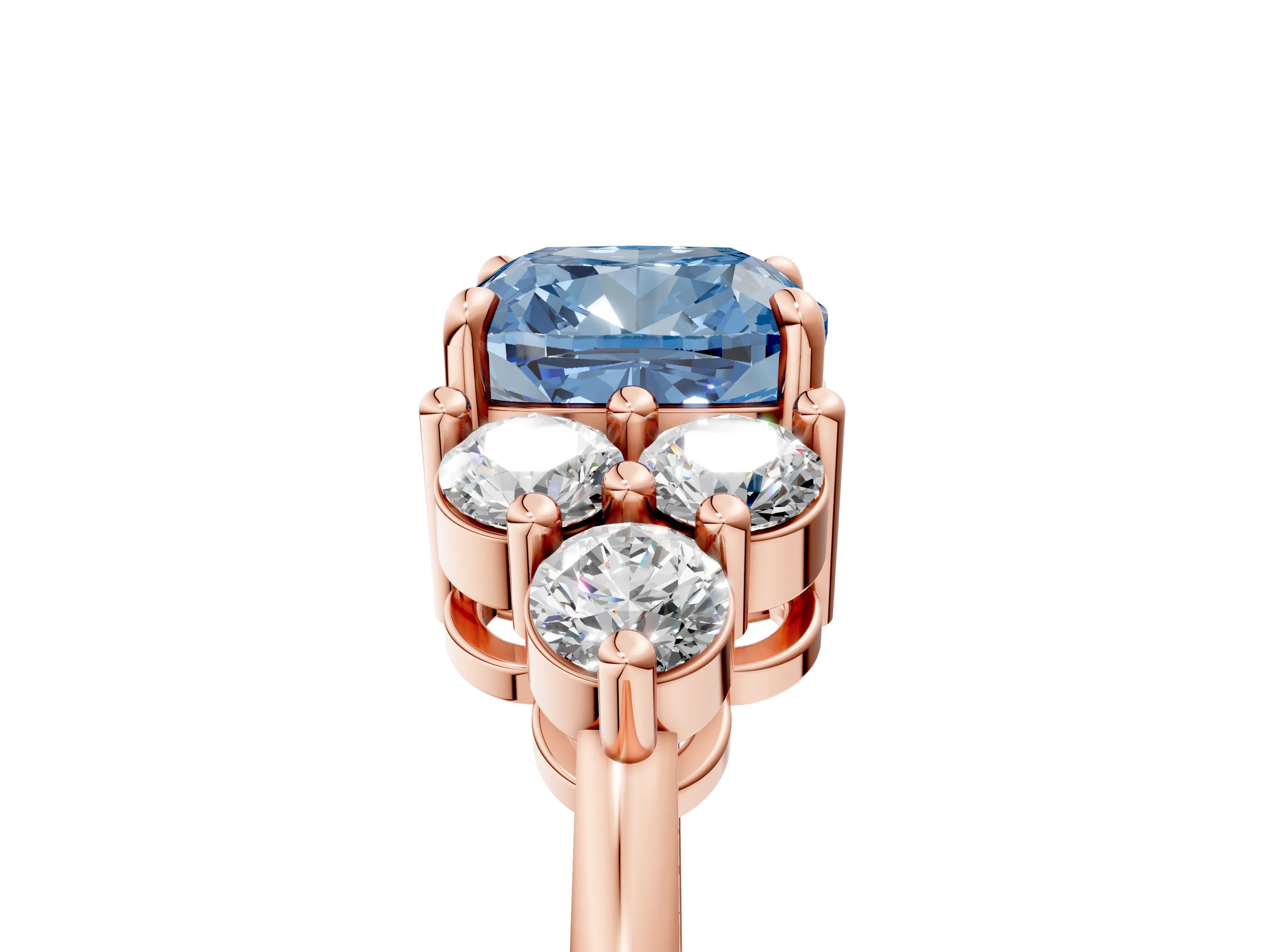 Rose gold Fancy Blue Cushion Cut Brilliant Diamond Cluster Accent Solitaire Ring with Prong Setting_5