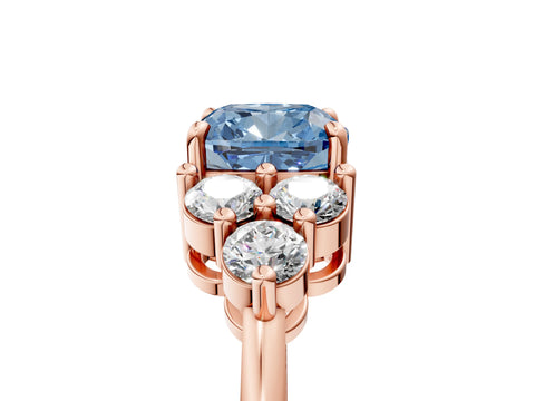 Rose gold Fancy Blue Cushion Cut Brilliant Diamond Cluster Accent Solitaire Ring with Prong Setting_5