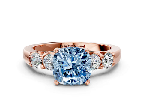 Rose gold Fancy Blue Cushion Cut Brilliant Diamond Five-Stone Engagement Ring with Prong Setting on a Classic Band_3
