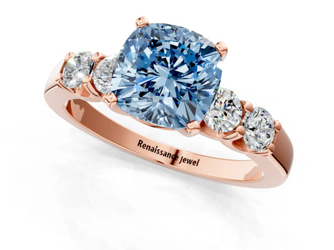 Rose gold Fancy Blue Cushion Cut Brilliant Diamond Five-Stone Engagement Ring with Prong Setting on a Classic Band_4