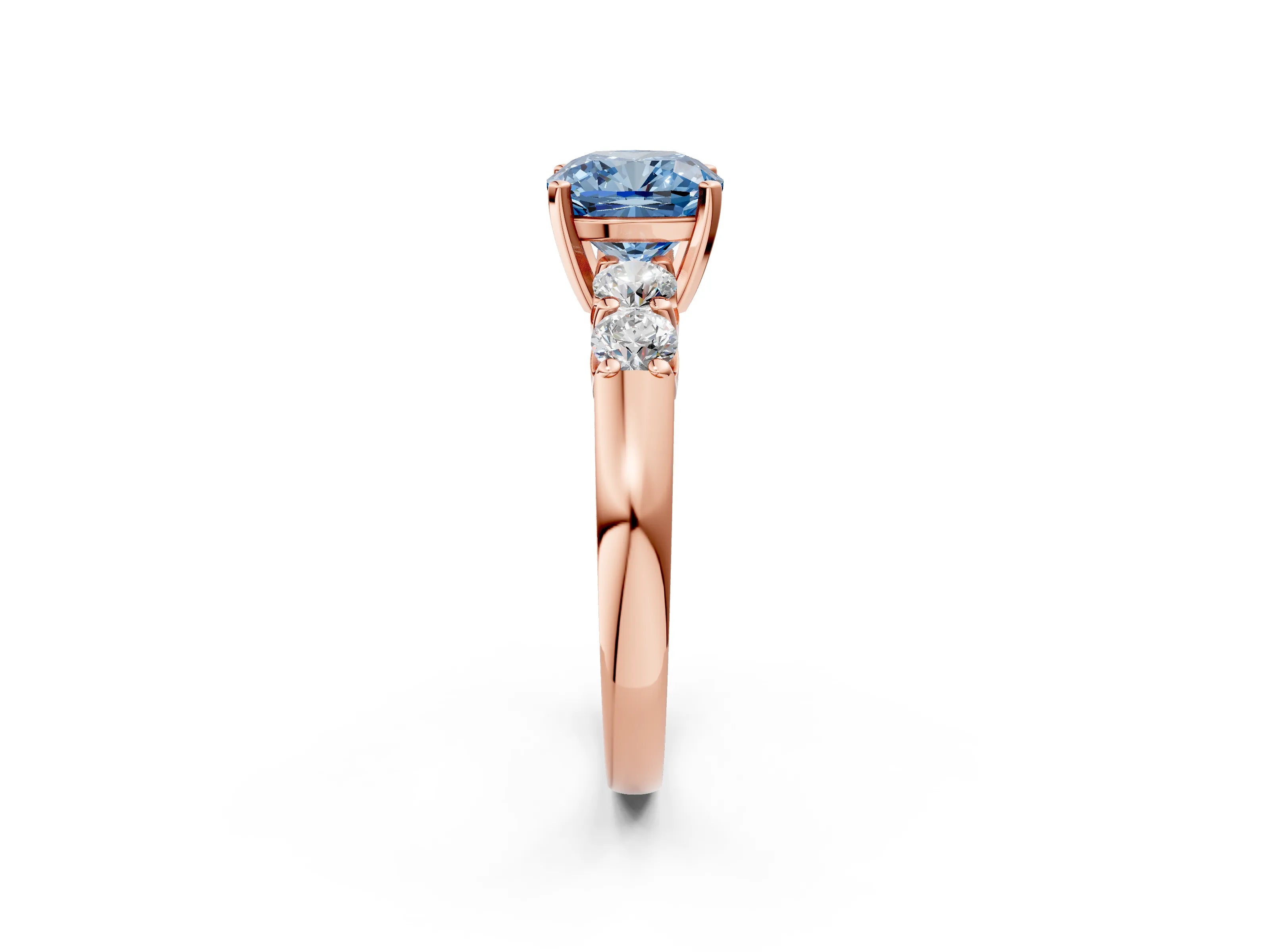 Rose gold Fancy Blue Cushion Cut Brilliant Diamond Five-Stone Engagement Ring with Prong Setting on a Classic Band_5