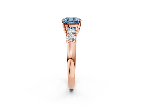 Rose gold Fancy Blue Cushion Cut Brilliant Diamond Five-Stone Engagement Ring with Prong Setting on a Classic Band_5