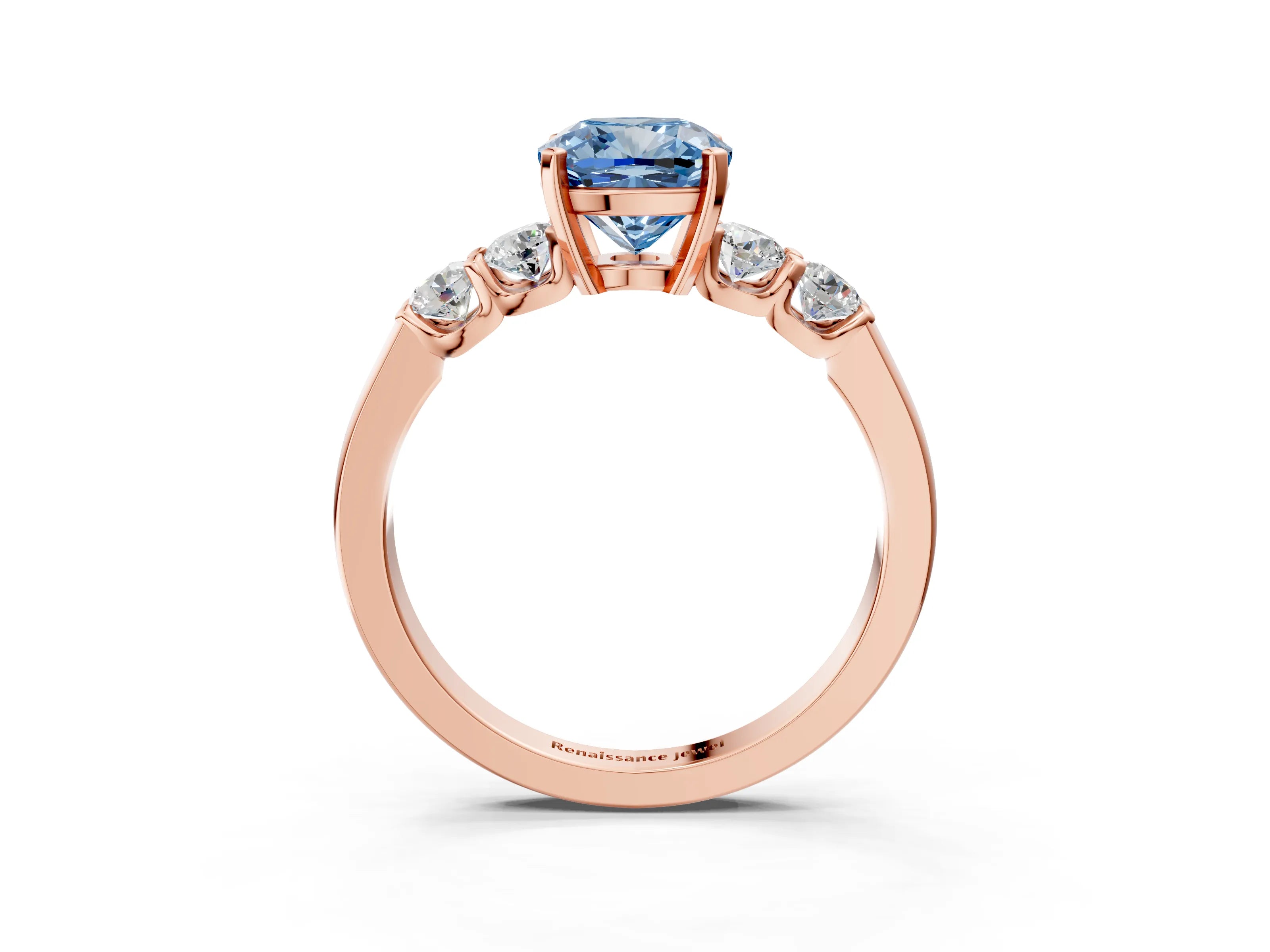 Rose gold Fancy Blue Cushion Cut Brilliant Diamond Five-Stone Engagement Ring with Prong Setting on a Classic Band_6