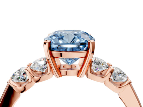 Rose gold Fancy Blue Cushion Cut Brilliant Diamond Five-Stone Engagement Ring with Prong Setting on a Classic Band_7