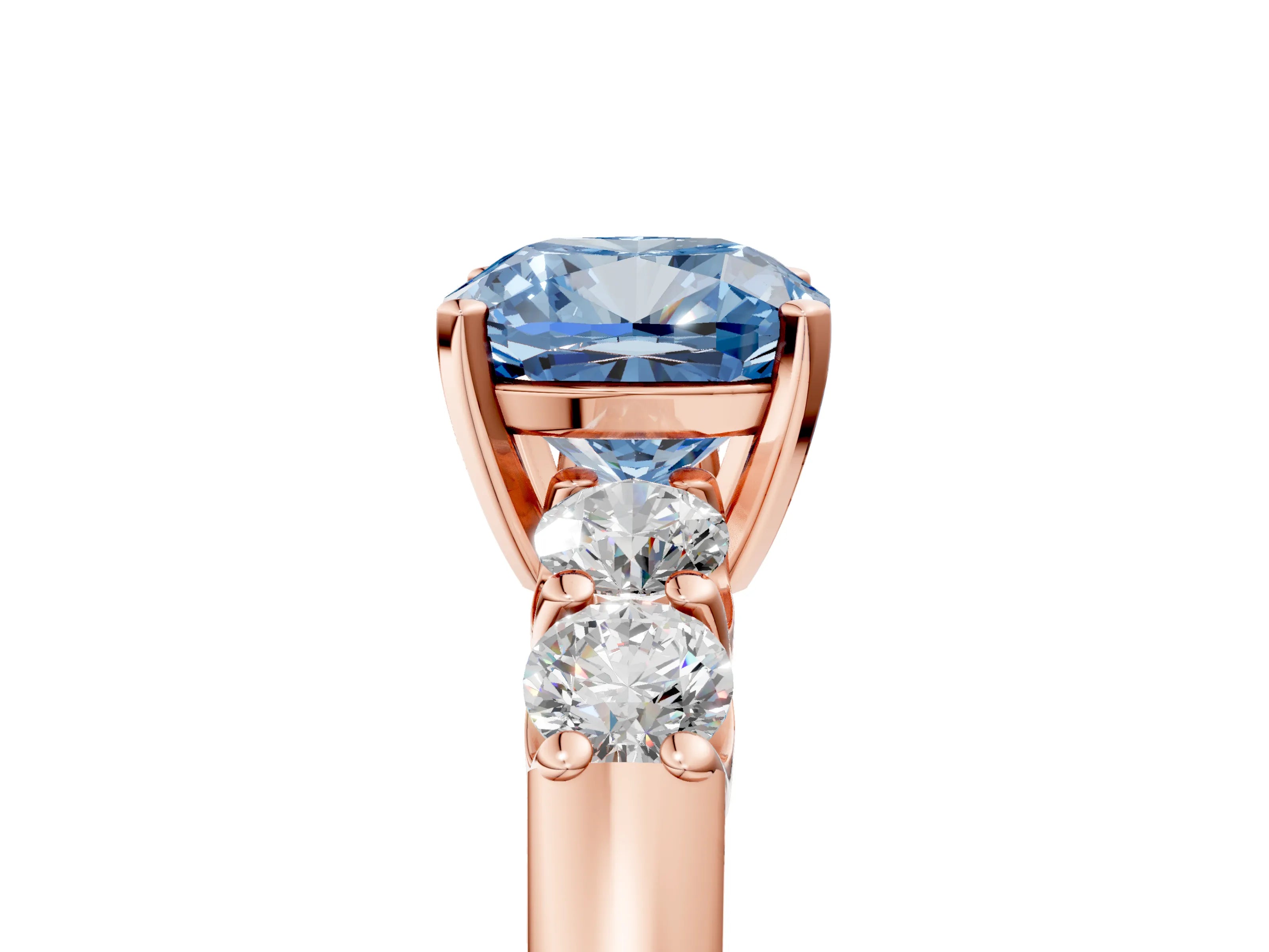 Rose gold Fancy Blue Cushion Cut Brilliant Diamond Five-Stone Engagement Ring with Prong Setting on a Classic Band_8