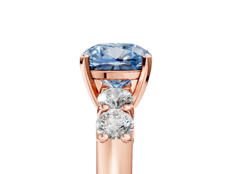 Rose gold Fancy Blue Cushion Cut Brilliant Diamond Five-Stone Engagement Ring with Prong Setting on a Classic Band_8