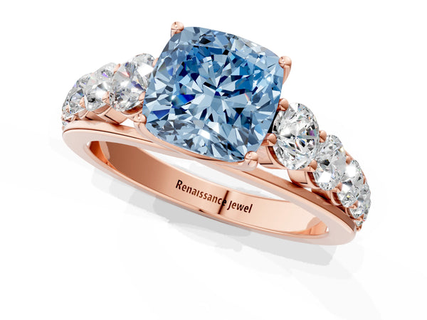 Rose gold Fancy Blue Cushion Cut Brilliant Diamond Pavé Band with Six-Prong Setting
