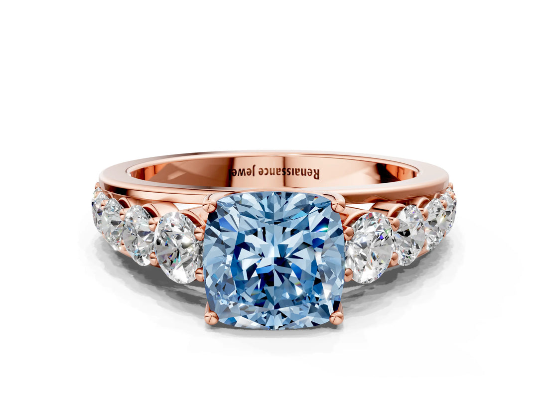 Rose gold Fancy Blue Cushion Cut Brilliant Diamond Pavé Band with Six-Prong Setting_12