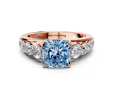 Rose gold Fancy Blue Cushion Cut Brilliant Diamond Pavé Band with Six-Prong Setting_12