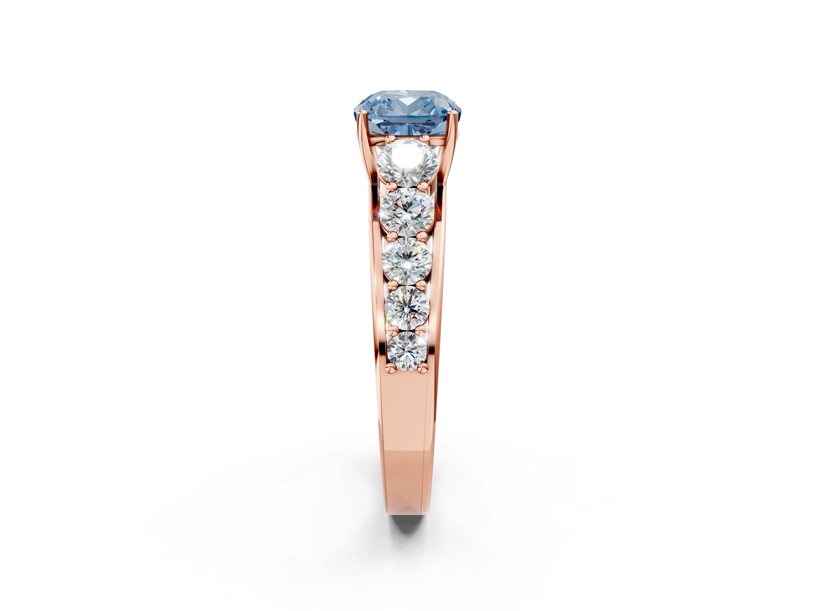 Rose gold Fancy Blue Cushion Cut Brilliant Diamond Pavé Band with Six-Prong Setting_2