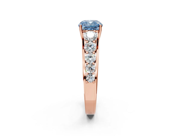 Rose gold Fancy Blue Cushion Cut Brilliant Diamond Pavé Band with Six-Prong Setting