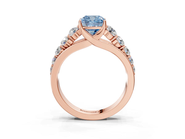 Rose gold Fancy Blue Cushion Cut Brilliant Diamond Pavé Band with Six-Prong Setting
