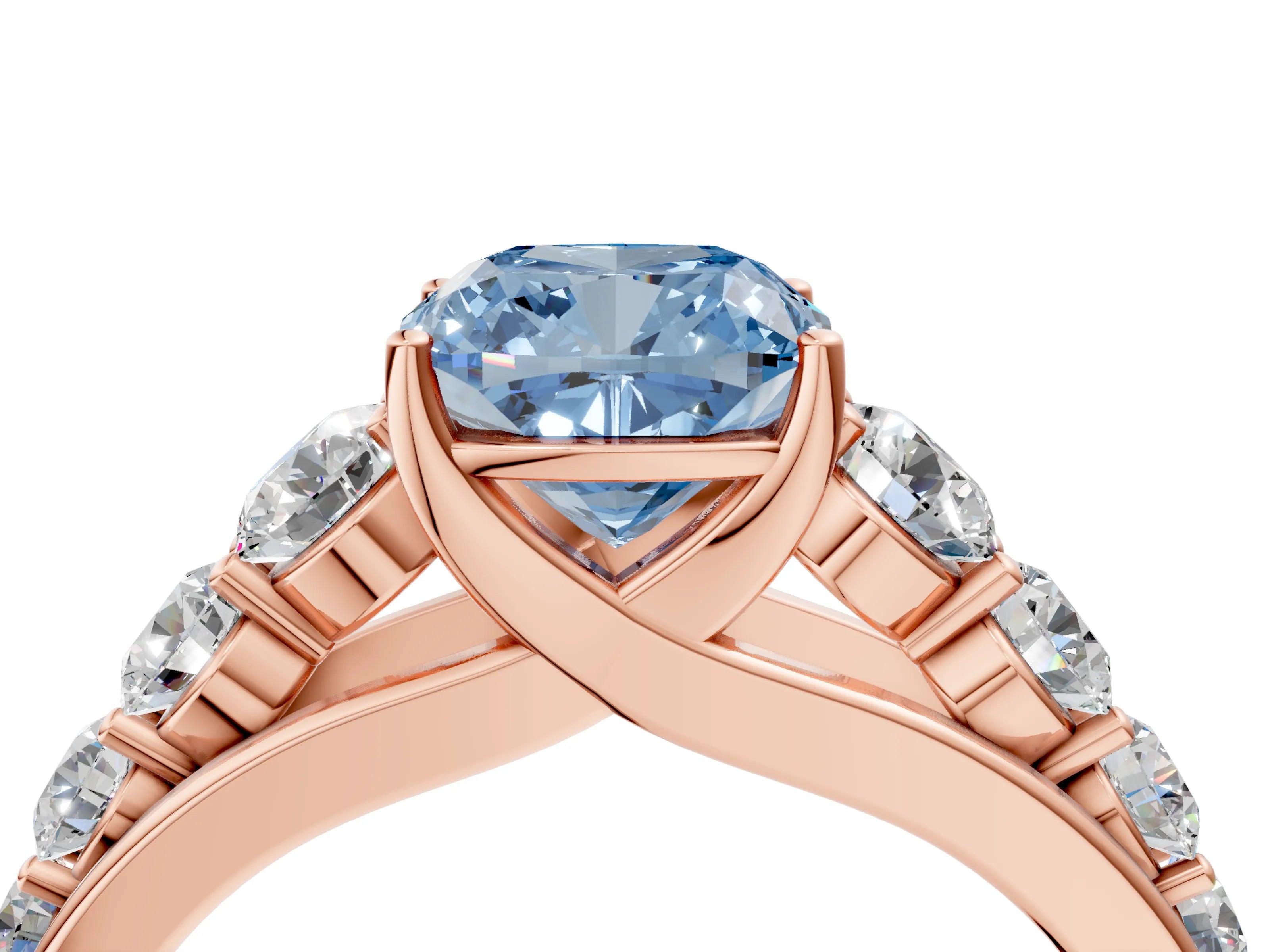 Rose gold Fancy Blue Cushion Cut Brilliant Diamond Pavé Band with Six-Prong Setting_4