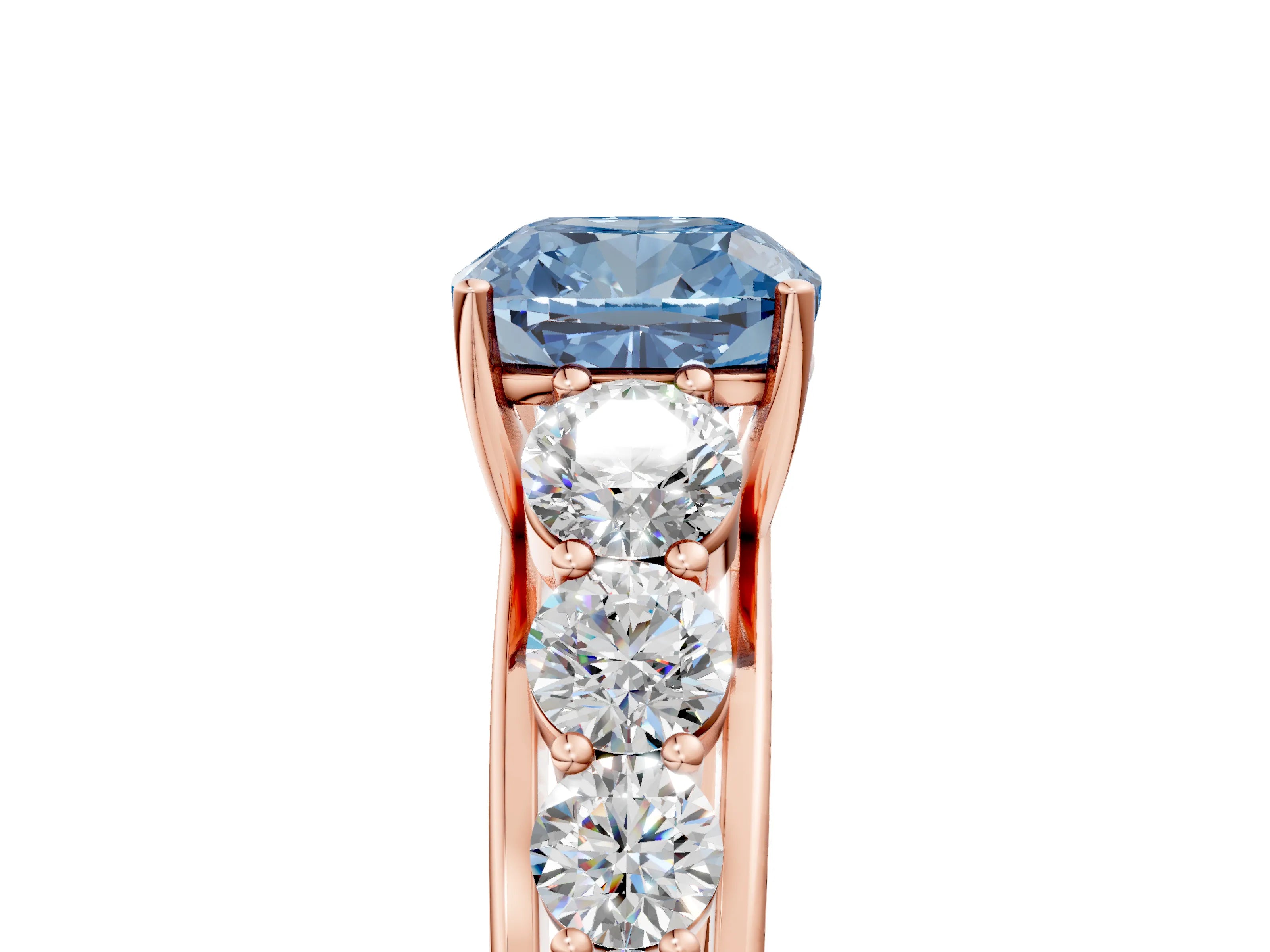 Rose gold Fancy Blue Cushion Cut Brilliant Diamond Pavé Band with Six-Prong Setting_5
