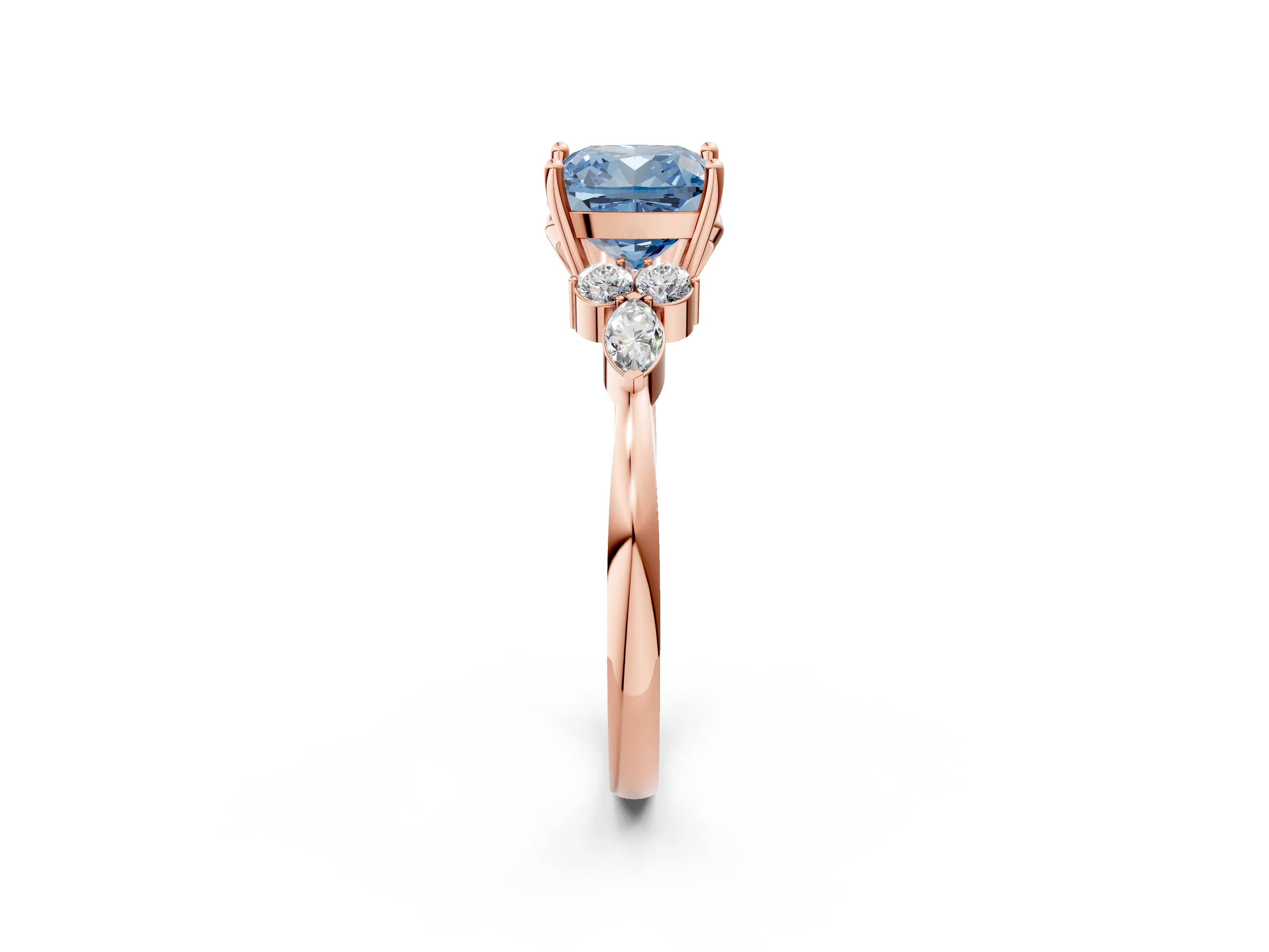 Rose gold Fancy Blue Cushion Cut Brilliant Diamond Solitaire Ring with Pear Side Stones and Four-Prong Setting_5