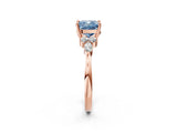 Rose gold Fancy Blue Cushion Cut Brilliant Diamond Solitaire Ring with Pear Side Stones and Four-Prong Setting_5