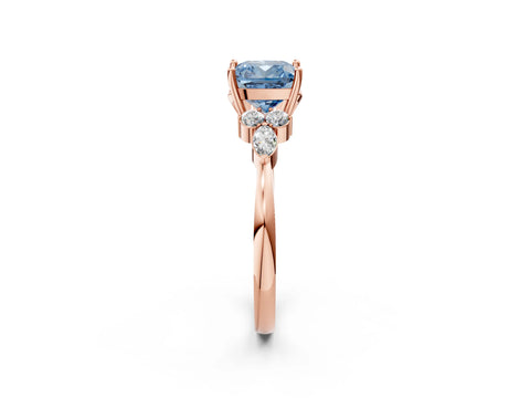 Rose gold Fancy Blue Cushion Cut Brilliant Diamond Solitaire Ring with Pear Side Stones and Four-Prong Setting_5