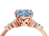 Rose gold Fancy Blue Cushion Cut Brilliant Diamond Solitaire Ring with Pear Side Stones and Four-Prong Setting_7