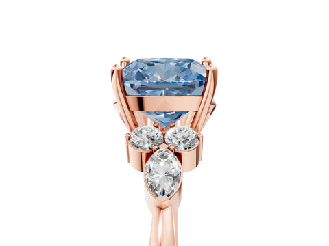 Rose gold Fancy Blue Cushion Cut Brilliant Diamond Solitaire Ring with Pear Side Stones and Four-Prong Setting_8