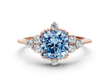 Rose gold Fancy Blue Cushion Cut Brilliant Diamond with Cluster Setting on a Beaded Band and Four-Prong Setting