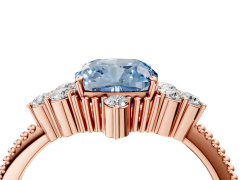 Rose gold Fancy Blue Cushion Cut Brilliant Diamond with Cluster Setting on a Beaded Band and Four-Prong Setting_4