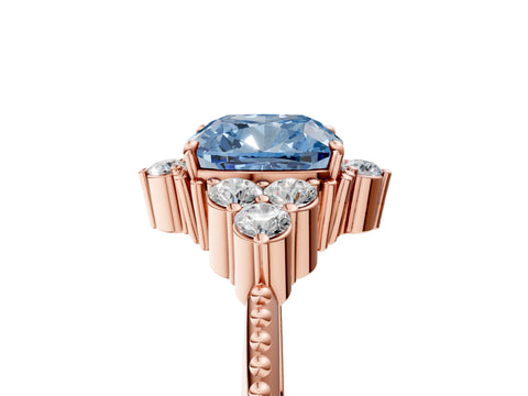 Rose gold Fancy Blue Cushion Cut Brilliant Diamond with Cluster Setting on a Beaded Band and Four-Prong Setting_5