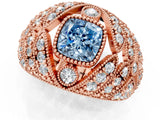 Rose gold Fancy Blue Cushion Cut Brilliant Halo Pave Diamond Milgrain Ring_1