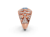 Rose gold Fancy Blue Cushion Cut Brilliant Halo Pave Diamond Milgrain Ring_2
