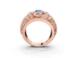 Rose gold Fancy Blue Cushion Cut Brilliant Halo Pave Diamond Milgrain Ring_3