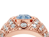 Rose gold Fancy Blue Cushion Cut Brilliant Halo Pave Diamond Milgrain Ring_4