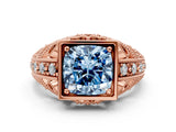 Rose gold Fancy Blue Cushion Cut Brilliant Milgrain Filigree Diamond Ring with Square Prong Setting_12