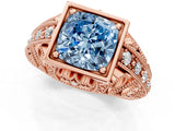 Rose gold Fancy Blue Cushion Cut Brilliant Milgrain Filigree Diamond Ring with Square Prong Setting_13