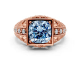 Rose gold Fancy Blue Cushion Cut Brilliant Milgrain Filigree Diamond Ring with Square Prong Setting_6