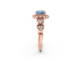 Rose gold Fancy Blue Cushion Cut Brilliant Milgrain Pave Heart Band Solitaire Ring_2