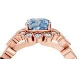 Rose gold Fancy Blue Cushion Cut Brilliant Milgrain Pave Heart Band Solitaire Ring_4