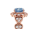 Rose gold Fancy Blue Cushion Cut Brilliant Milgrain Pave Heart Band Solitaire Ring_5