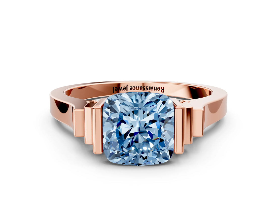 Rose gold Fancy Blue Cushion Cut Brilliant Solitaire Diamond Ring with Channel Set Band and Bar Prong Setting_6