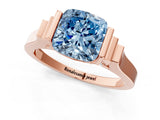 Rose gold Fancy Blue Cushion Cut Brilliant Solitaire Diamond Ring with Channel Set Band and Bar Prong Setting_7