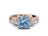 Rose gold Fancy Blue Cushion Cut Brilliant Three-Stone Diamond Ring with Pavé Band and Four-Prong Setting_3