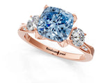 Rose gold Fancy Blue Cushion Cut Brilliant Three-Stone Diamond Ring with Pavé Band and Four-Prong Setting_4