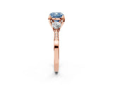 Rose gold Fancy Blue Cushion Cut Brilliant Three-Stone Diamond Ring with Pavé Band and Four-Prong Setting_5