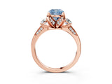 Rose gold Fancy Blue Cushion Cut Brilliant Three-Stone Diamond Ring with Pavé Band and Four-Prong Setting_6